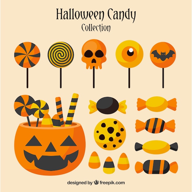 Free Vector | Classic pack of flat halloween candies