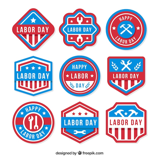 Classic pack of labor day badges with flat
design