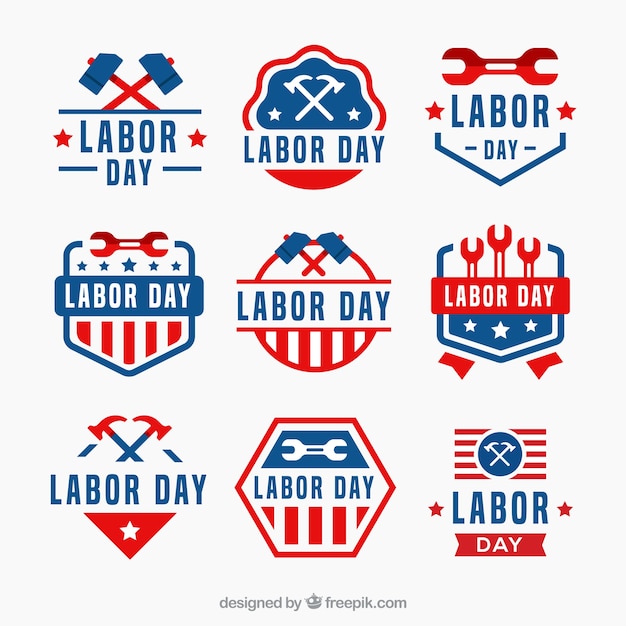 Classic pack of labor day badges with flat
design