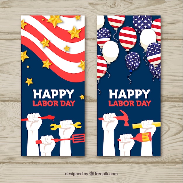 Classic pack of labor day banners with flat\
design