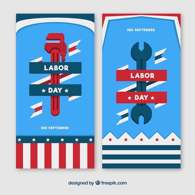 Classic pack of labor day banners with flat\
design