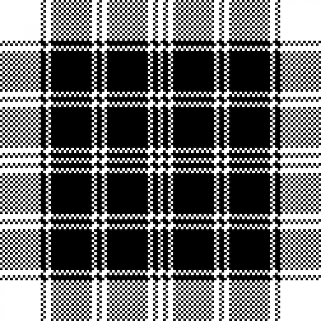 Classic pixel plaid black white seamless pattern Premium Vector