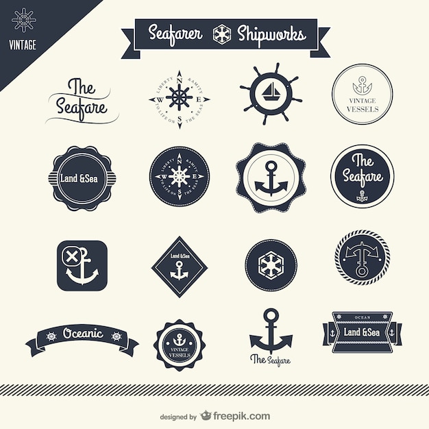 classic sailing stickers vector Free Vector