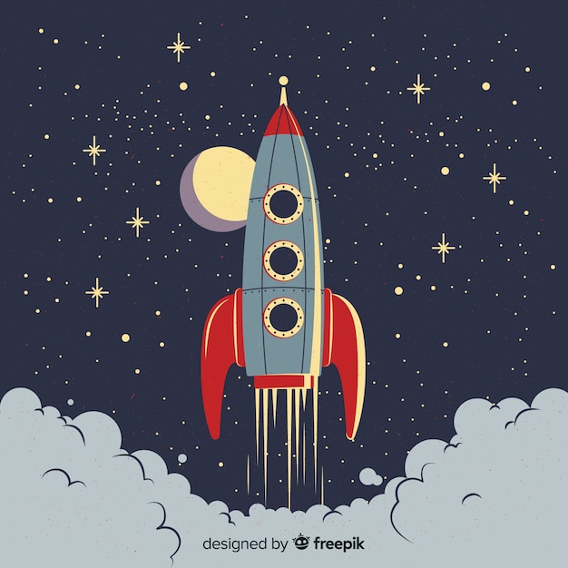 Classic space rocket composition with vintage style Free Vector
