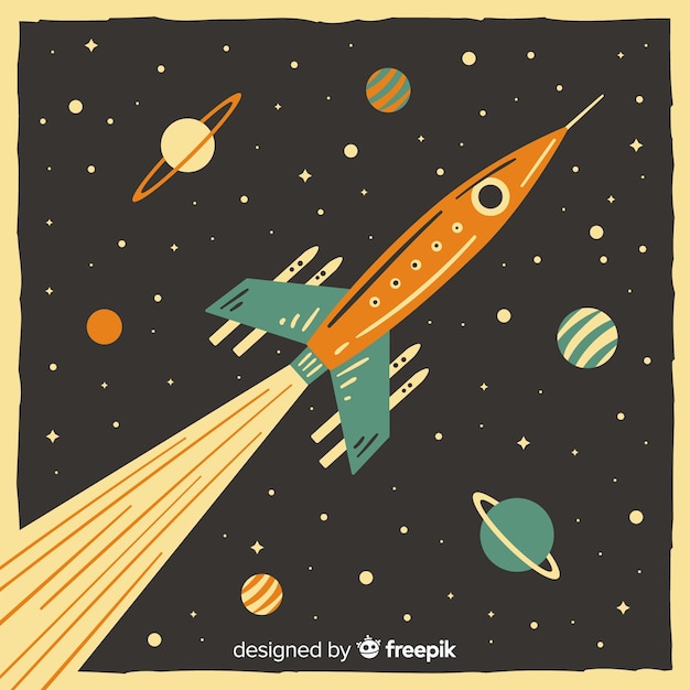 Classic space rocket composition with vintage style Free Vector