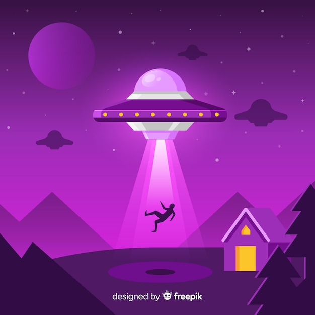 Classic ufo abduction concept with flat design Free Vector