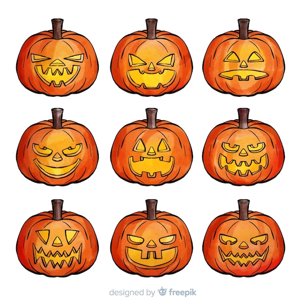 Download Classic watercolor halloween pumpkin collection | Free Vector