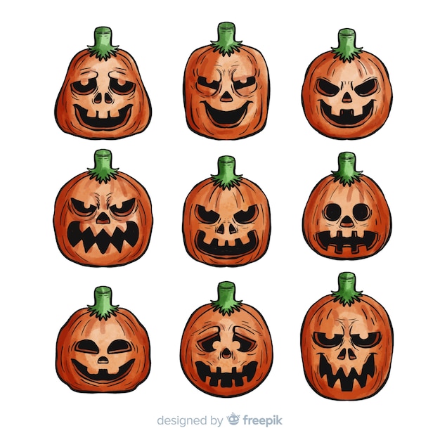 Download Classic watercolor halloween pumpkin collection | Free Vector