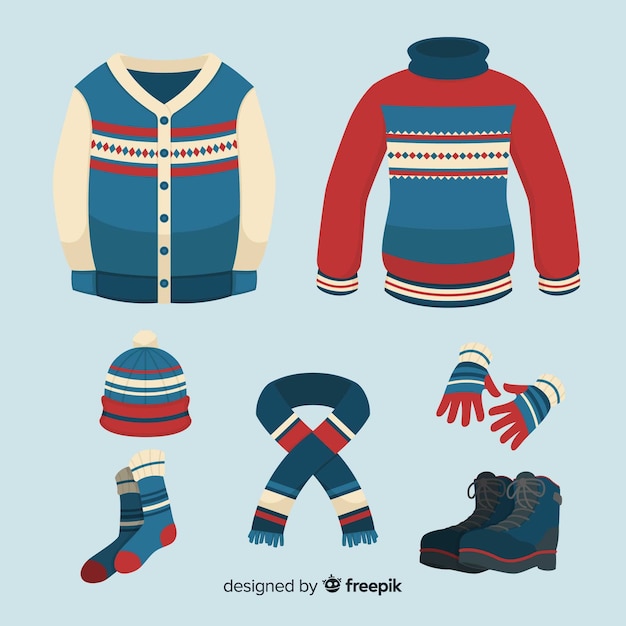 Classic winter clothes collectio Free Vector