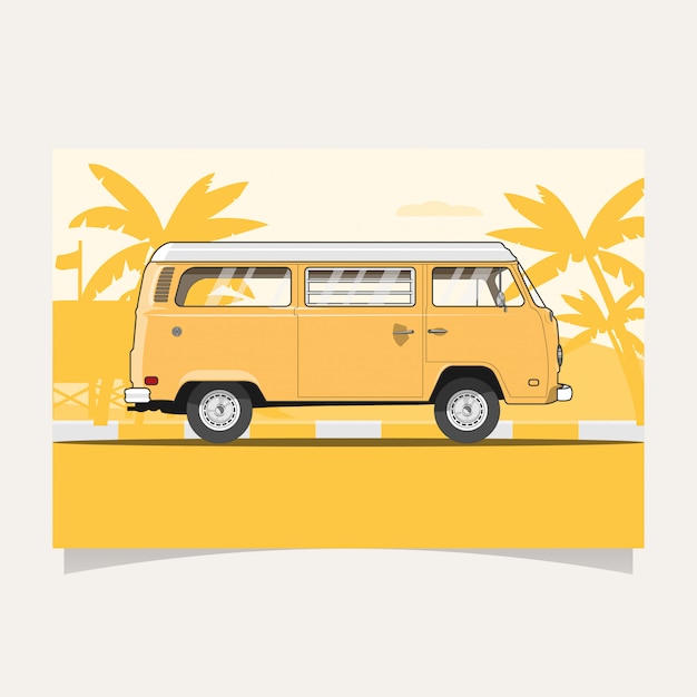 Premium Vector | Classic yellow van flat illustration