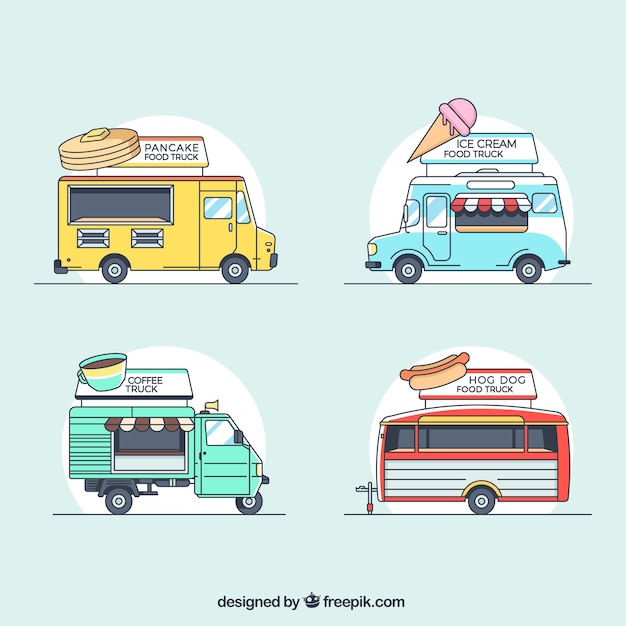 Classical collection of hand drawn food trucks Vector | Free Download