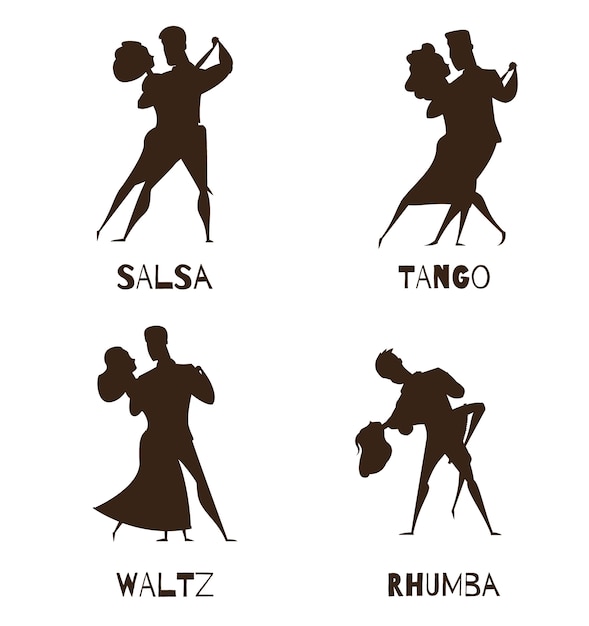 古典的なパートナーレトロダンス黒漫画ワルツタンゴとサルサ分離ベクトルイラスト集 プレミアムベクター