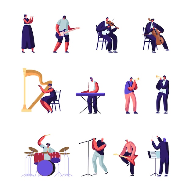 Premium Vector | Classical and popular music artists set. cartoon flat ...