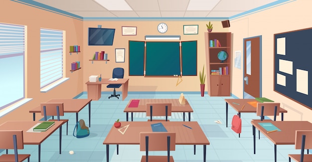 Premium Vector | Classroom interior. school or college room with desks ...