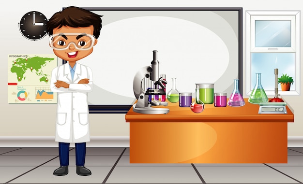 Download Classroom scene with science teacher and equipments Vector | Free Download