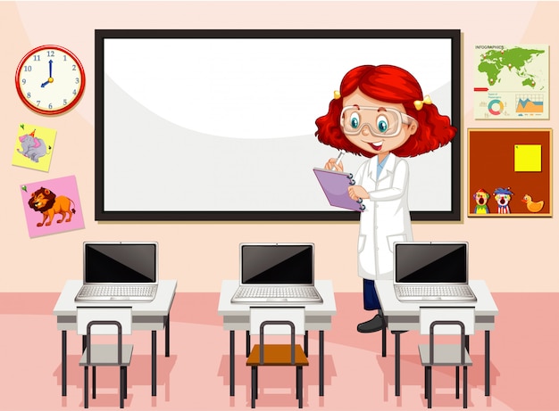 Download Classroom scene with science teacher writing notes Vector | Free Download