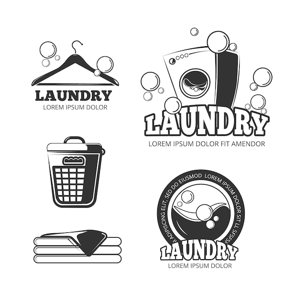 Download Clean laundry washing vintage vector labels, emblems ...