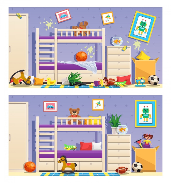 Free Vector | Clean and messy children room set of banners with ...