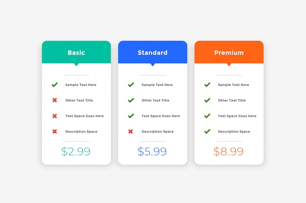 Free Vector Clean Simple Pricing Table Template For Website