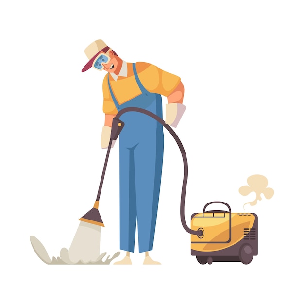 Free Vector Cleaner Mopg Floor With Professional Equipment Flat Icon On White