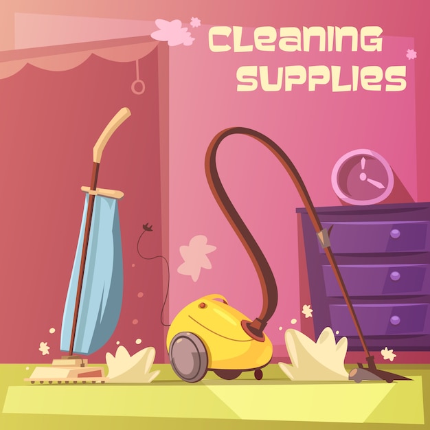 Cleaning equipment cartoon background Free Vector