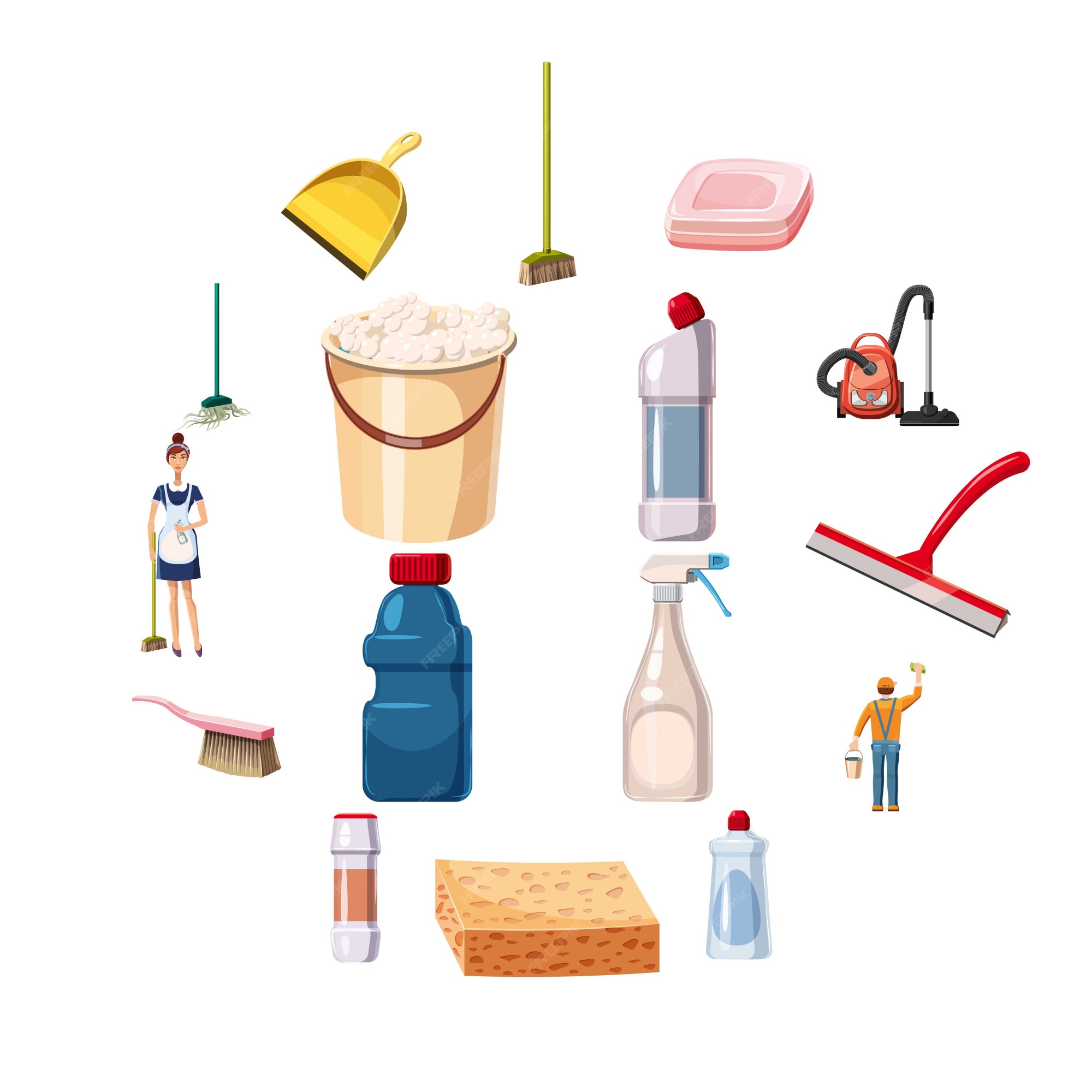 Premium Vector Cleaning icons set detergents, cartoon style