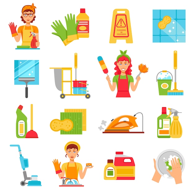 Download Free Vector | Cleaning service icon set