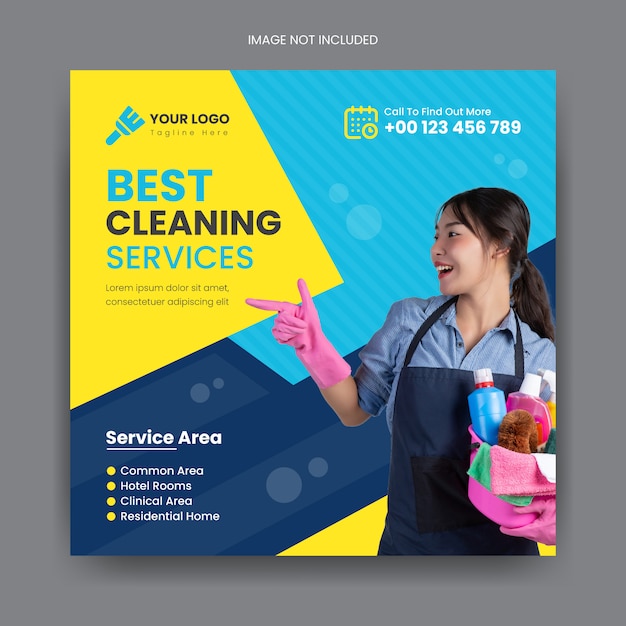 Cleaning service social media post banner template Premium Vector