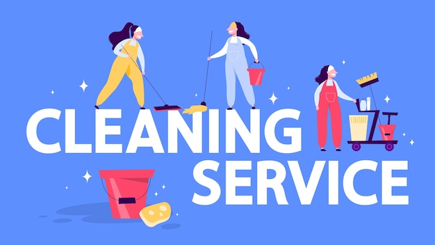 Premium Vector | Cleaning service web banner concept. woman with mop