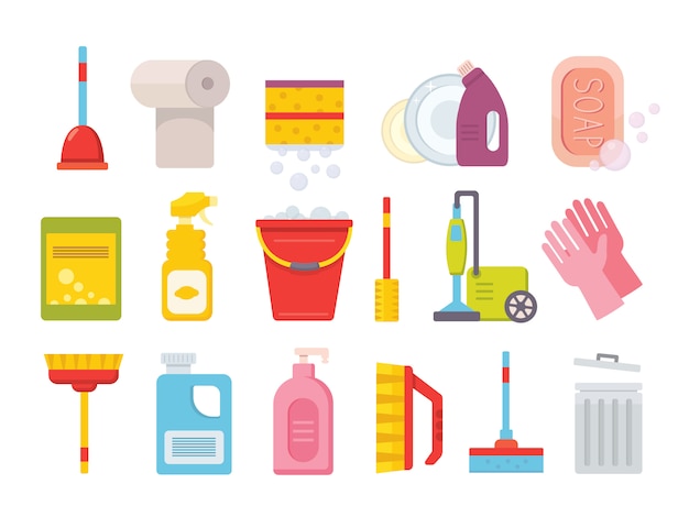 Premium Vector | Cleaning supplies. home clean tools. brush, bucket ...