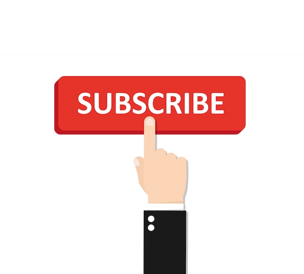 Click subscribe button with hand. | Premium Vector