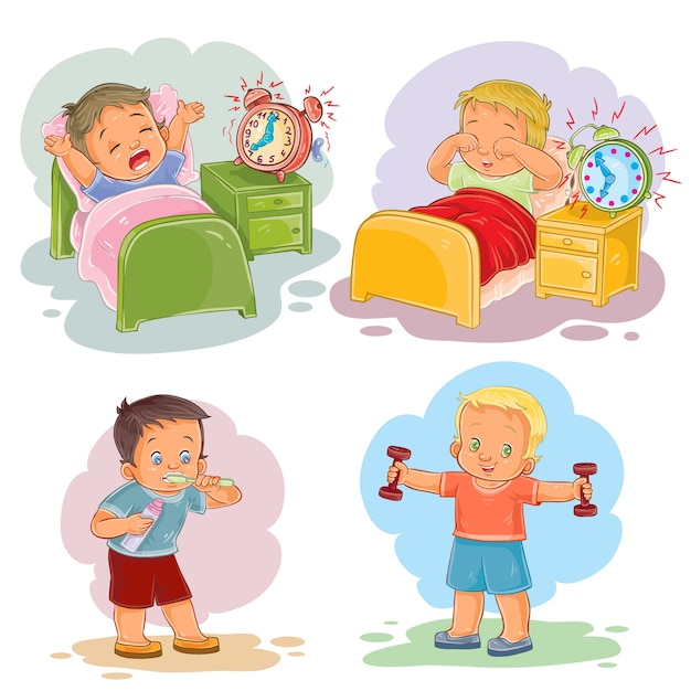 Clip art illustrations of little children wake up in the morning Vector ...