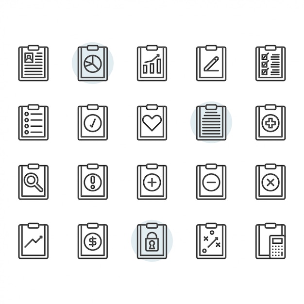 Clipboard related icon and symbol set in outline Premium Vector