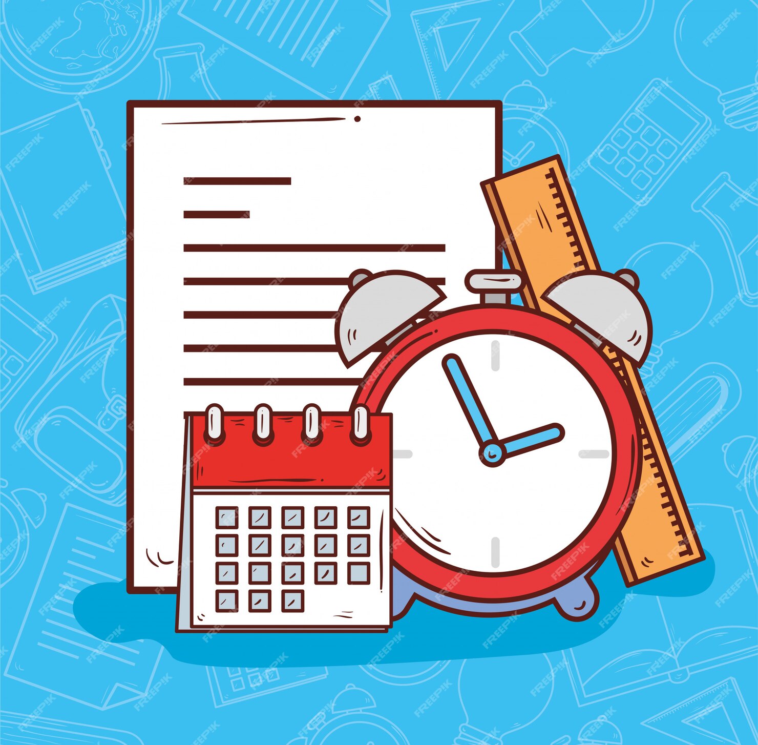 Premium Vector Clock alarm with calendar and school supplies