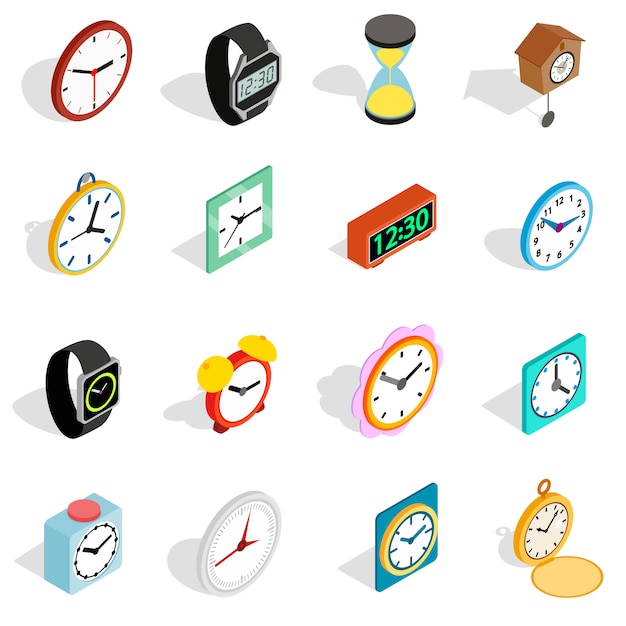 Clock icons set in isometric 3d style. time set collection vector illustration Premium Vector