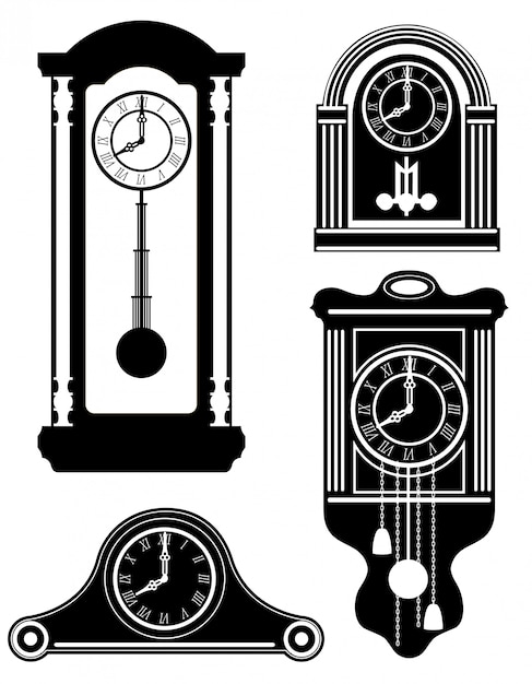 Download Clock old retro vintage vector illustration black outline silhouette Vector | Premium Download