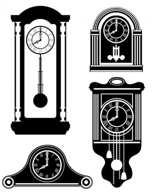 Download Premium Vector | Clock old retro vintage vector illustration black outline silhouette