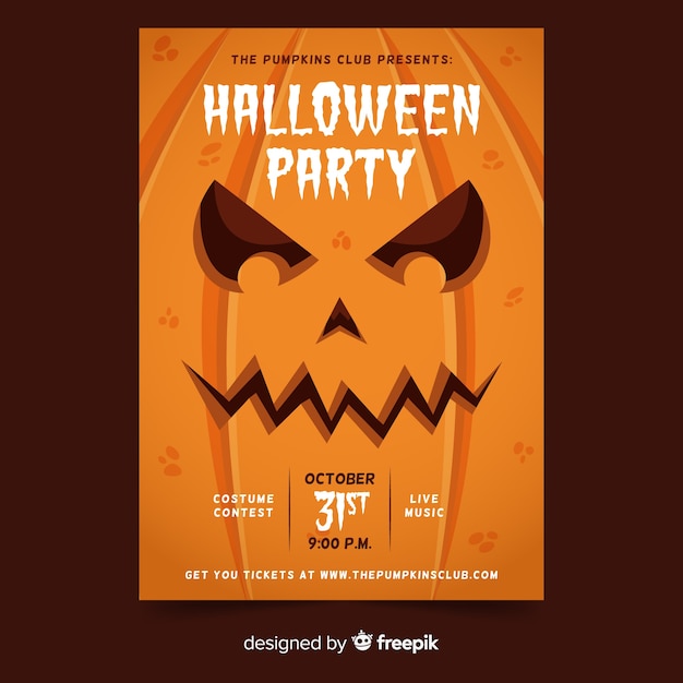 Premium Vector Close Up Pumpkin Face Halloween Party Flyer Template