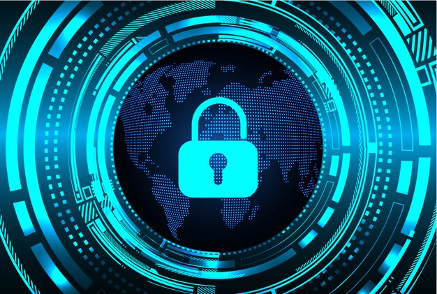 Closed padlock on digital background, world cyber security Premium Vector