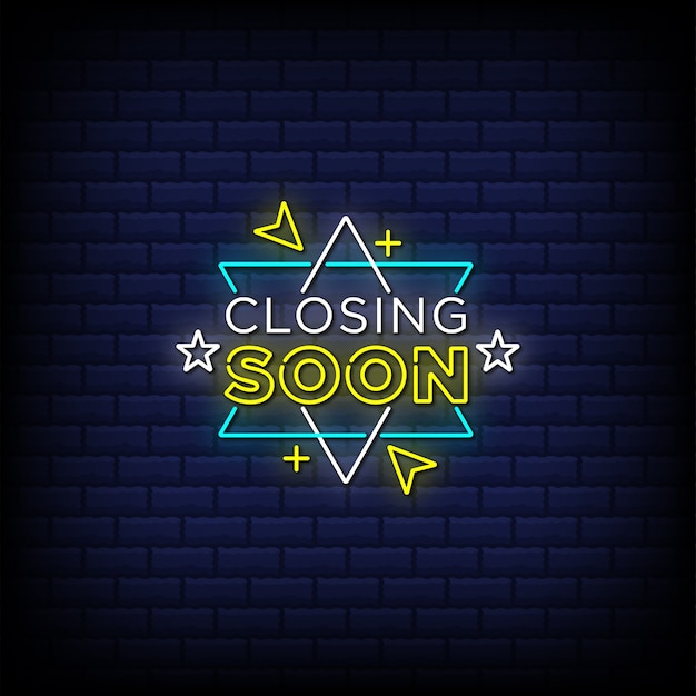 Premium Vector | Closing soon neon sign style text