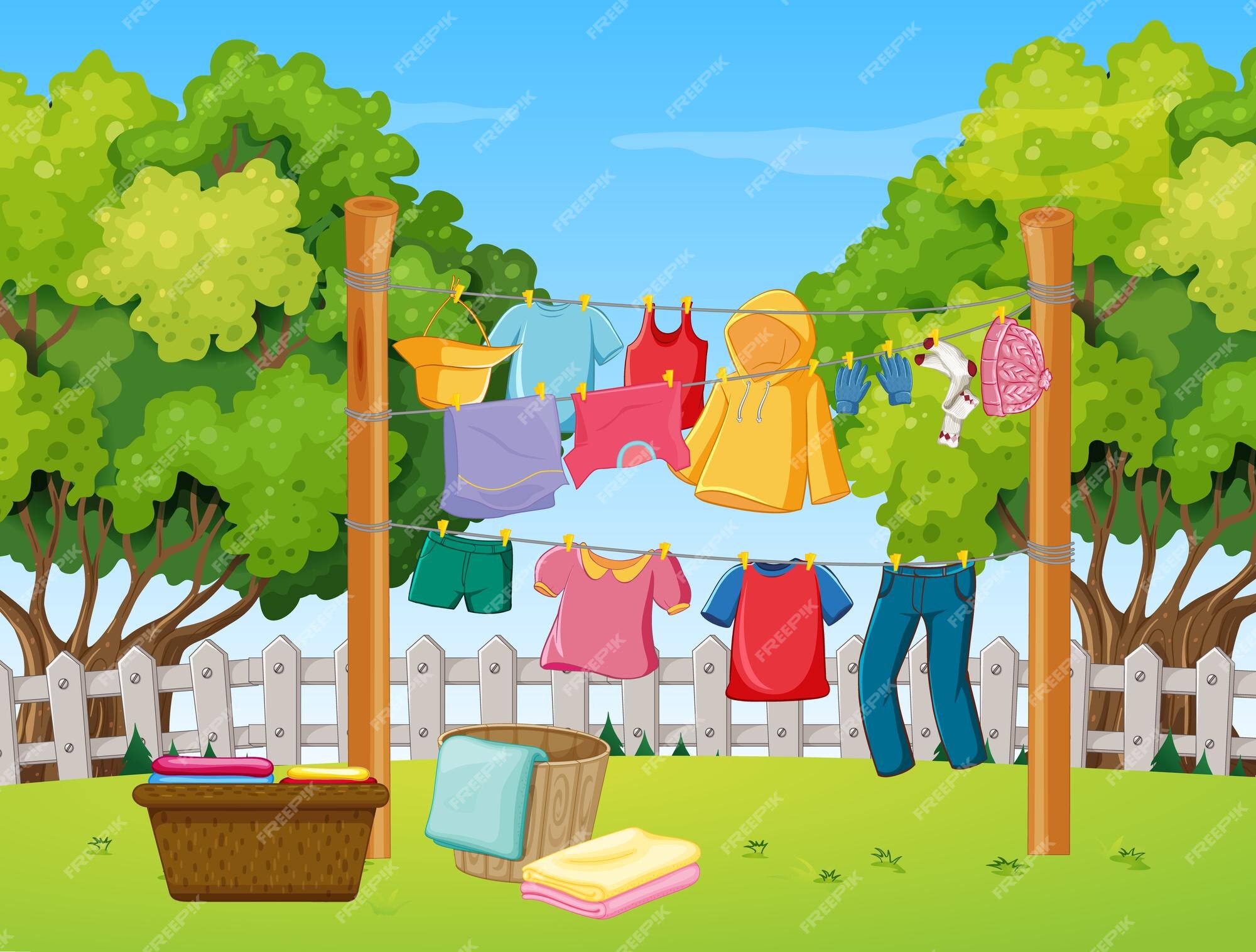 Free Vector | Clothes hanging at the yard