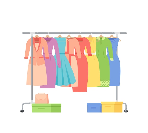 Premium Vector | Clothes rack. . cloth on hangers. show room. casual ...
