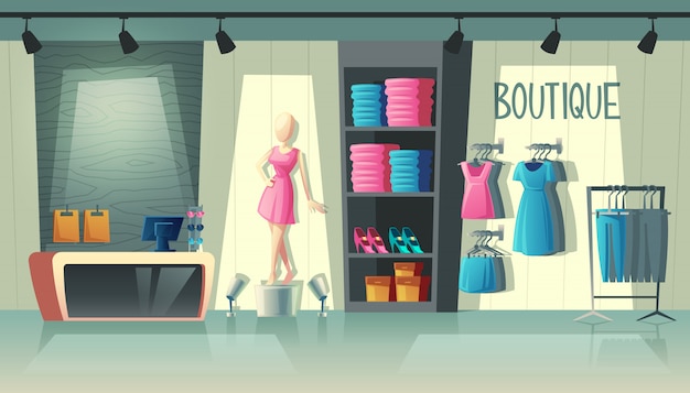 Free Vector | Clothing shop interior - wardrobe with woman ...