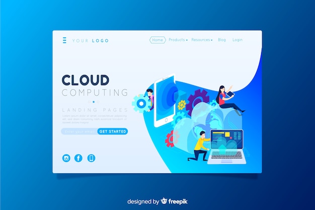 Free Vector Cloud Computing Landing Page