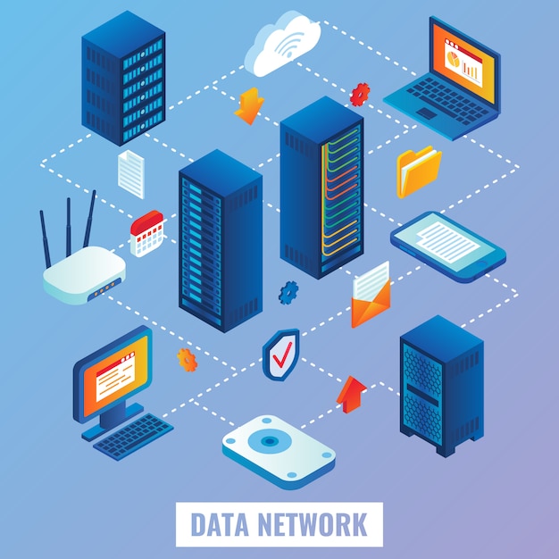 Cloud network flat isometric Premium Vector