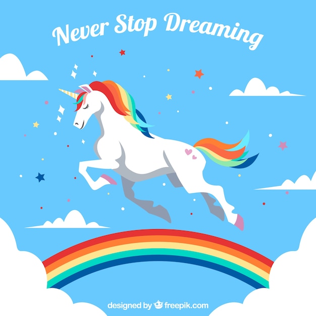 Cloud and rainbow sky background with pretty unicorn Vector | Free Download