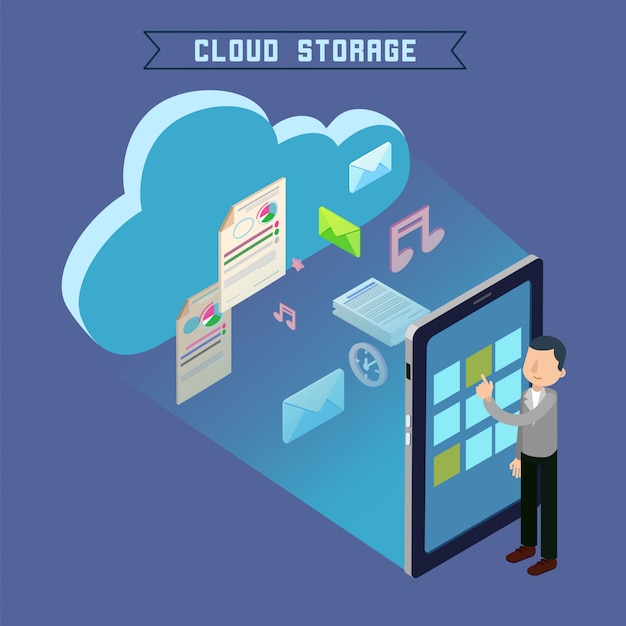Cloud storage isometric computer technology Premium Vector