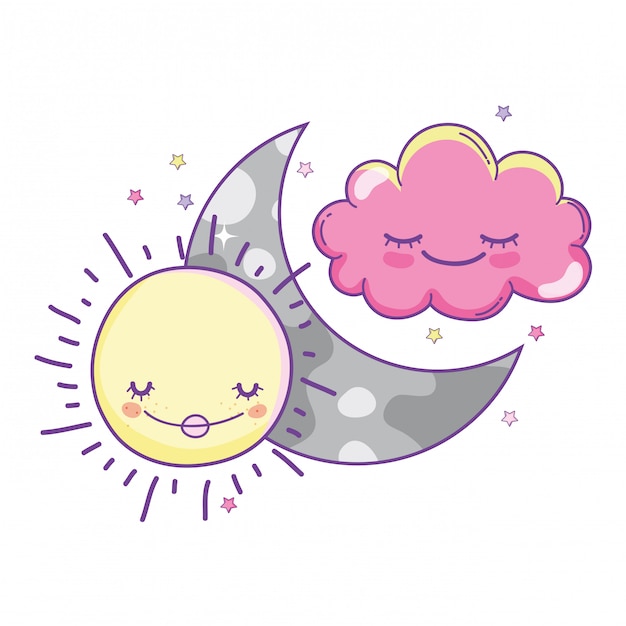 Premium Vector | Clouds and moon cute cartoons