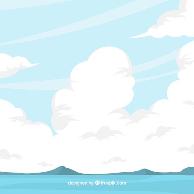 Cloudy sky background in flat style