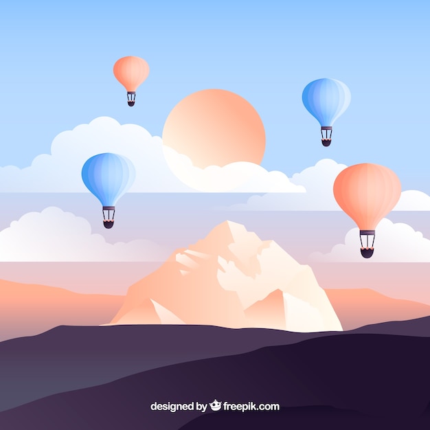 Cloudy sky background with colorful balloons
flying